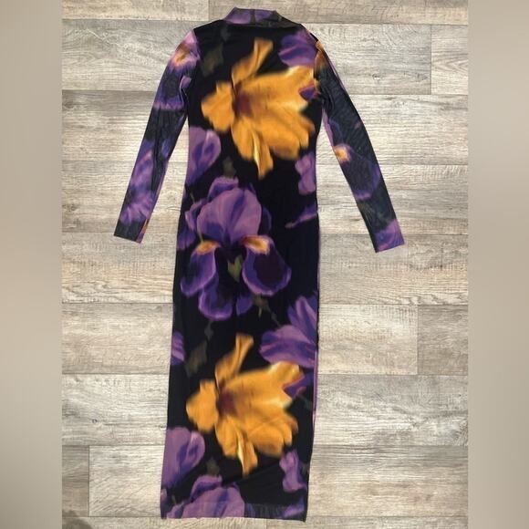 MANGO Fitted Floral Maxi Dress NWT | Multicolor High Neck Long Sleeve - Picture 16 of 16